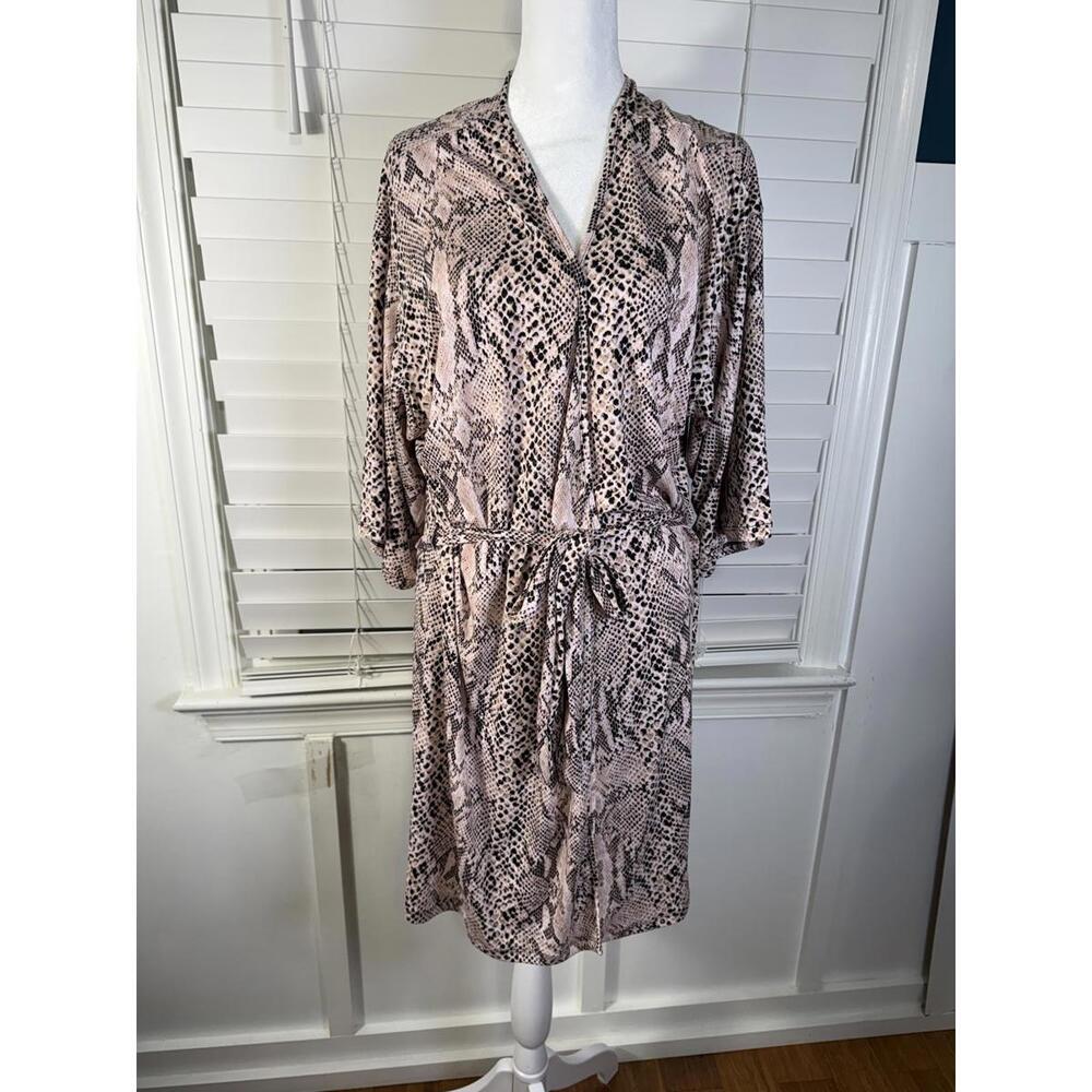 Secret Treasures Pink and Black Snake Print Kimono Wrap Robe with Tie Waist